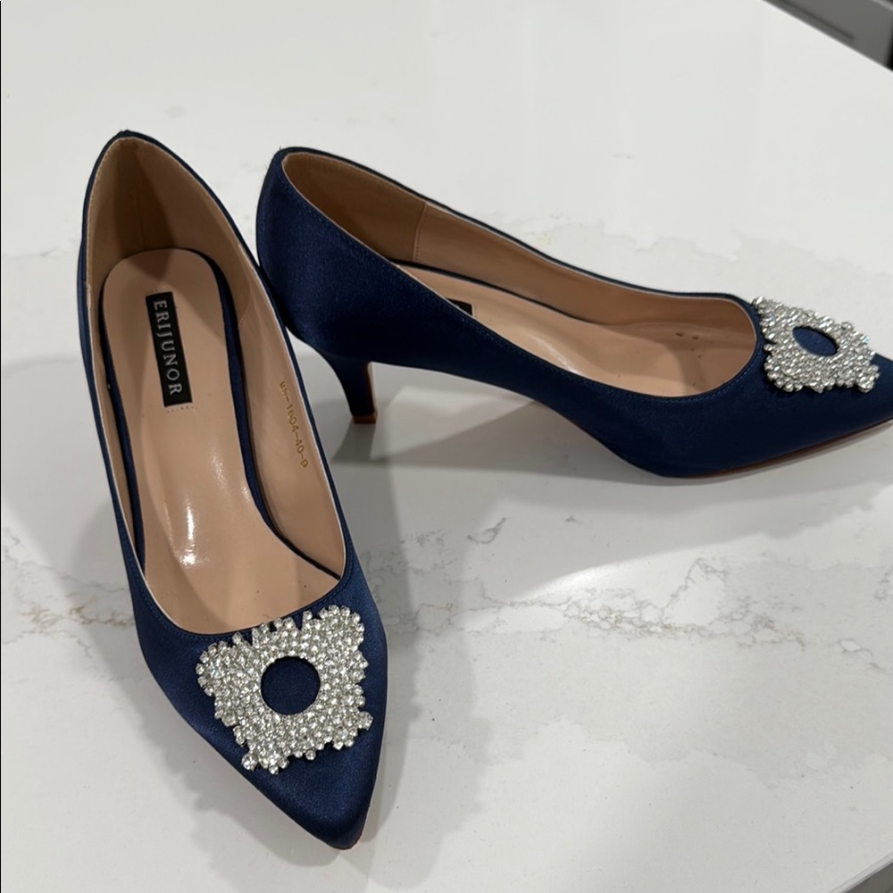 Blue Satin Heels with Embellishment